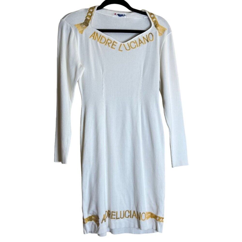 Andre Luciano Milano Womens Size XS White Long Sleeve Mini Sheath Dress Embro